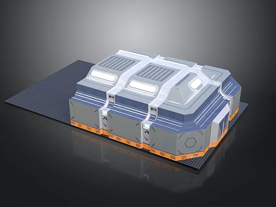Futuristic Sci Fi Modular Structure With Gray Blue Exterior White Stripes And Platform Base 3d model