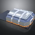 Futuristic Sci Fi Modular Structure With Gray Blue Exterior White Stripes And Platform Base