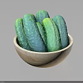 Fresh green cucumbers placed in a wooden bowl on dark surface