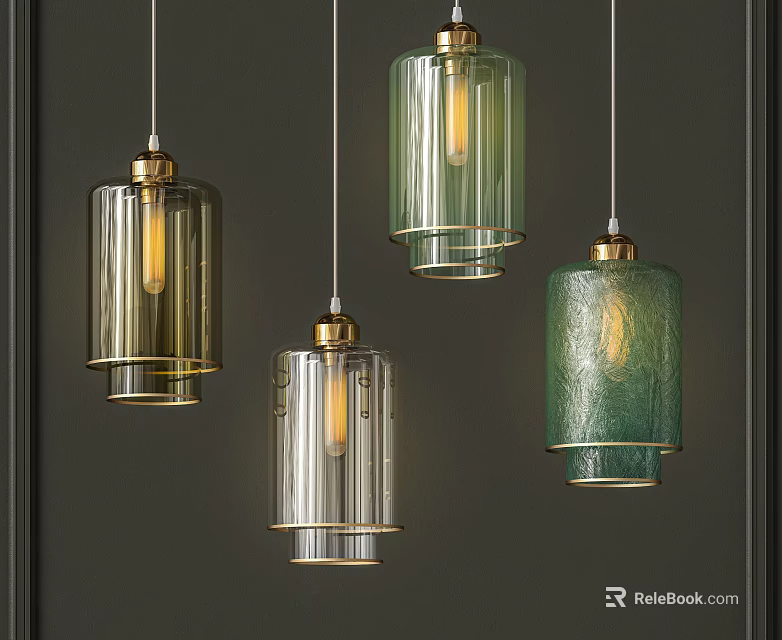 Modern Glass Pendant Lights With Brass Details And Colorful Shades For Interior Lighting 3d model 