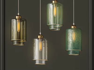 Modern Glass Pendant Lights With Brass Details And Colorful Shades For Interior Lighting 3d model