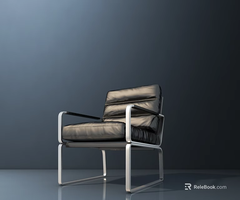 Modern Black Leather Leisure Chair With Metal Frame And Comfortable Design 3d model 