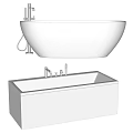Modern Round Freestanding And Rectangular Built in Bathtubs With Chrome Faucets 3d model