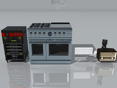 Modern Household Appliances Collection With Stove Oven And Retro Radio Design 3d model