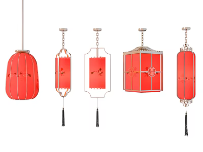 Red Chinese Lanterns With Various Traditional Designs And Decorative Patterns For Festive Decor 3d model