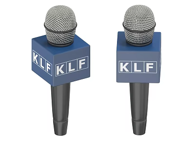 Two KLF Microphones With Blue Base And Logo For Digital Use 3d model