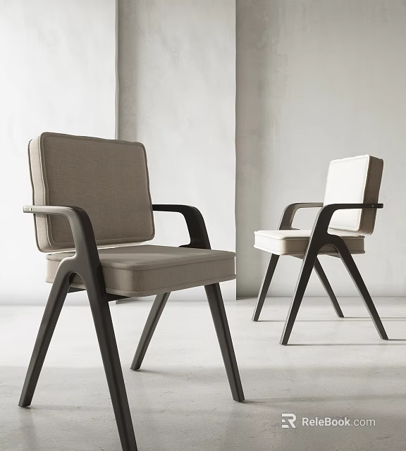 Modern Style Dining Chairs With Beige Upholstered Seats And Black Wooden Frames 3d model 