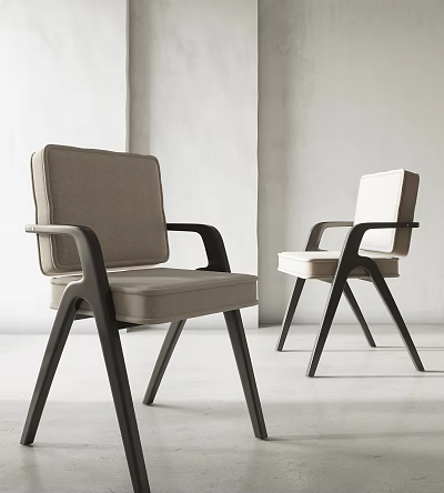Modern Style Dining Chairs With Beige Upholstered Seats And Black Wooden Frames 3d model