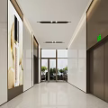 Elegant Modern Elevator Hallway Interior With Ceiling Lights Glass Doors And Greenery 3d model