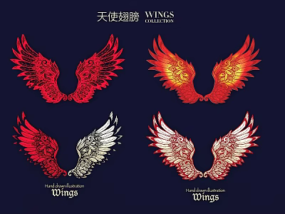 Ornate Angel Wings Wall Decor With Colorful Feather Patterns And Artistic Design Details 3d model