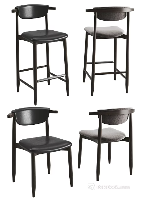 Bar Stools Featuring Different Designs With Backrest Leather And Fabric Seats Dark Frame 3d model