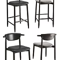 Bar Stools Featuring Different Designs With Backrest Leather And Fabric Seats Dark Frame 3d model