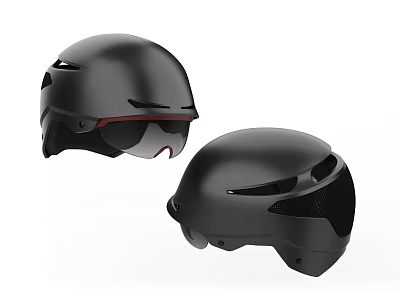 Two Modern Black Helmets With Sleek Design And Multiple Ventilation Ports 3d model
