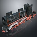 Vintage Steam Train 3D Model With Black Body Red Wheels Ladders Railings And Chimneys