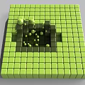 Green Cube Structure Composed Of Small Cubes With Depressed Area And Green Spheres