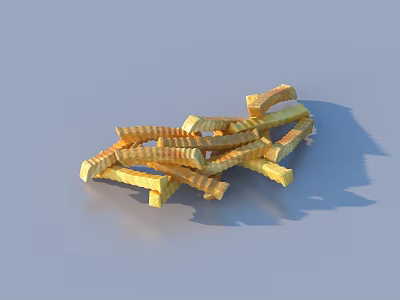 Crispy Golden French Fries Pile Stacked On Blue Background Surface 3d model