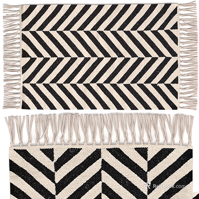 Black White Square Rugs With Geometric Patterns And Fringes 3d model 