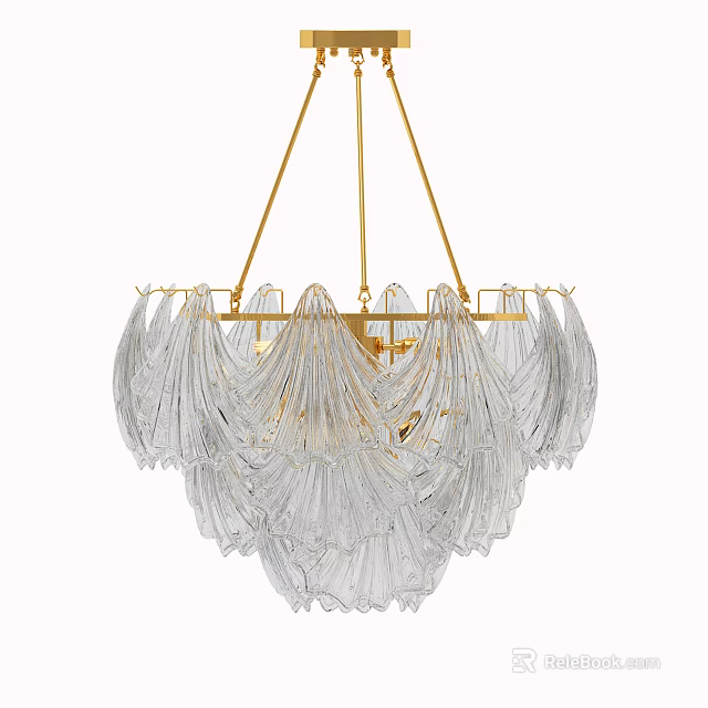 Elegant Modern Chandelier With Layered Glass Fan Design And Gold Metal Frame 3d model 