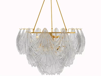 Elegant Modern Chandelier With Layered Glass Fan Design And Gold Metal Frame 3d model