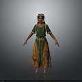 Traditional Green And Yellow Costume With Decorative Belt Headpiece And Embroidery Patterns