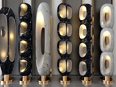 Modern Floor Lamps With Marble Bodies Gold Bases And Illuminated Geometric Designs 3d model