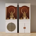 Traditional White Buddha Shrine Cabinet With Golden Halo And Decorative Candles