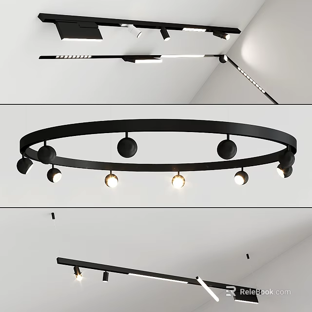 Modern Circular Ceiling Light With Multiple Lamps 3d model 