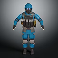 Blue Low Poly Tactical Character 3D Model With Helmet Goggles And Vest Knee Pads