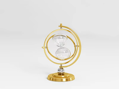 Decorative Ornament Set with Golden Frame Hourglass and Crystal Base 3d model