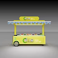 Mobile Fruit Stand On Wheels With Yellow Canopy Displaying Assorted Fresh Fruits