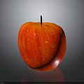 Shiny Red Apple With Yellow Spots And Brown Stem On Black Surface Gray Background