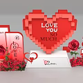 Romantic Red Pixel Heart Photo Spot With Love You So Much Text Roses And Decorations