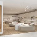 Modern International Fashion Clothing Store Interior With Display Shelves And Clothing Accessories