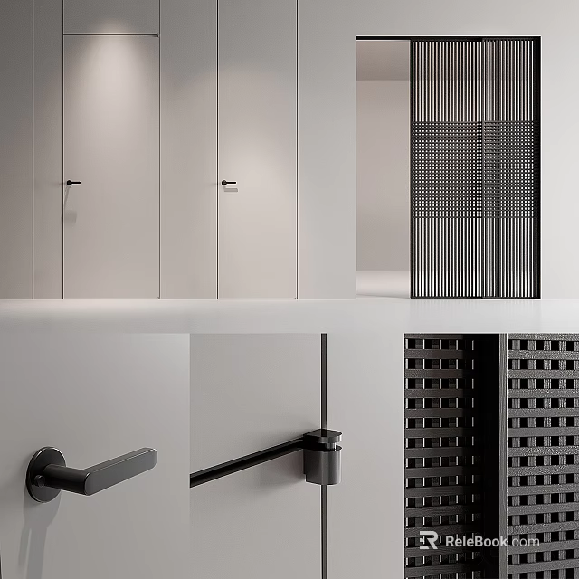 Sleek Modern Hinged Door Interior Design With Matte White Finish And Metal Handles 3d model 