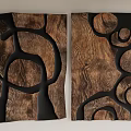 Abstract Wooden Wall Art Panels With Black Frame And Textured Design