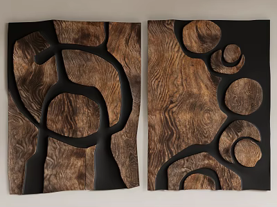 Abstract Wooden Wall Art Panels With Black Frame And Textured Design 3d model
