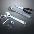 Essential Hardware Tools Collection Featuring Adjustable Wrench Pliers Socket And Hex Keys 3d model