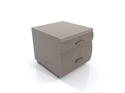 Wooden Bedside Table With Two Drawers And Metal Handles Simple Design 3d model