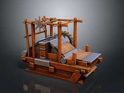 Detailed Ancient Wooden Mechanical Loom With Gears Pedals And Weaving Parts 3d model