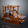 Detailed Ancient Wooden Mechanical Loom With Gears Pedals And Weaving Parts