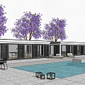 Modern Detached Villa With Swimming Pool Cherry Blossom Trees And Outdoor Dining Area