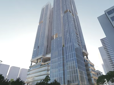 Modern High Rise Office Building With Glass Facade And Urban Surrounding Greenery 3d model