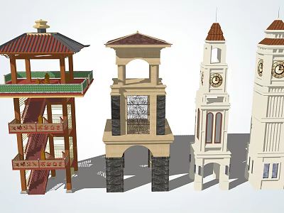 Diverse Tower Architectural Styles Featuring Clock Tower And Traditional Design Elements 3d model
