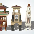 Diverse Tower Architectural Styles Featuring Clock Tower And Traditional Design Elements 3d model