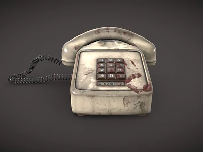 Vintage Landline Phone With Stained Worn Surface Dial Pad Handset And Coiled Cord 3d model