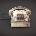 Vintage Landline Phone With Stained Worn Surface Dial Pad Handset And Coiled Cord