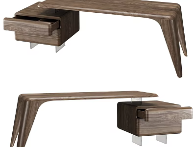 Modern Wooden Desk With Drawers And Unique Leg Design For Home Office Furniture 3d model