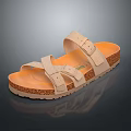 Beige Crisscross Strap Sandals With Cork Sole And Buckle Closure Design