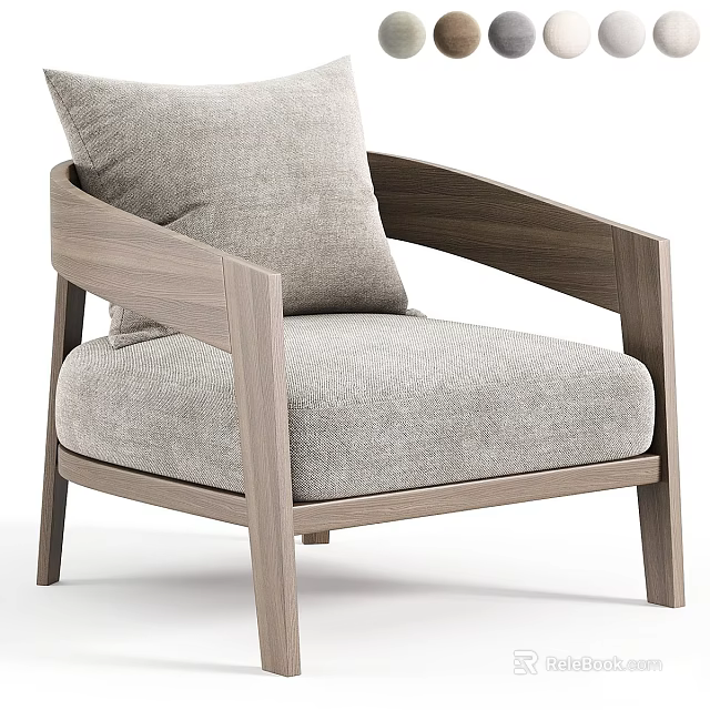 Modern Leisure Chair With Wooden Frame Gray Upholstery And Comfortable Cushion 3d model 