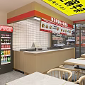 Bright Modern Restaurant Interior With Wooden Counter Tables Chairs And Menu Posters
